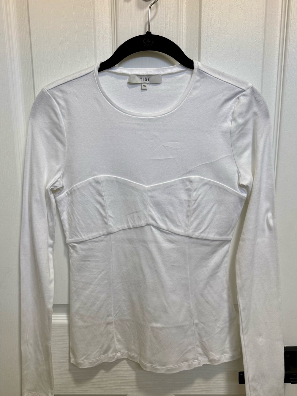 Tibi White Long Sleeve Bustier-Seam Tee NWOT